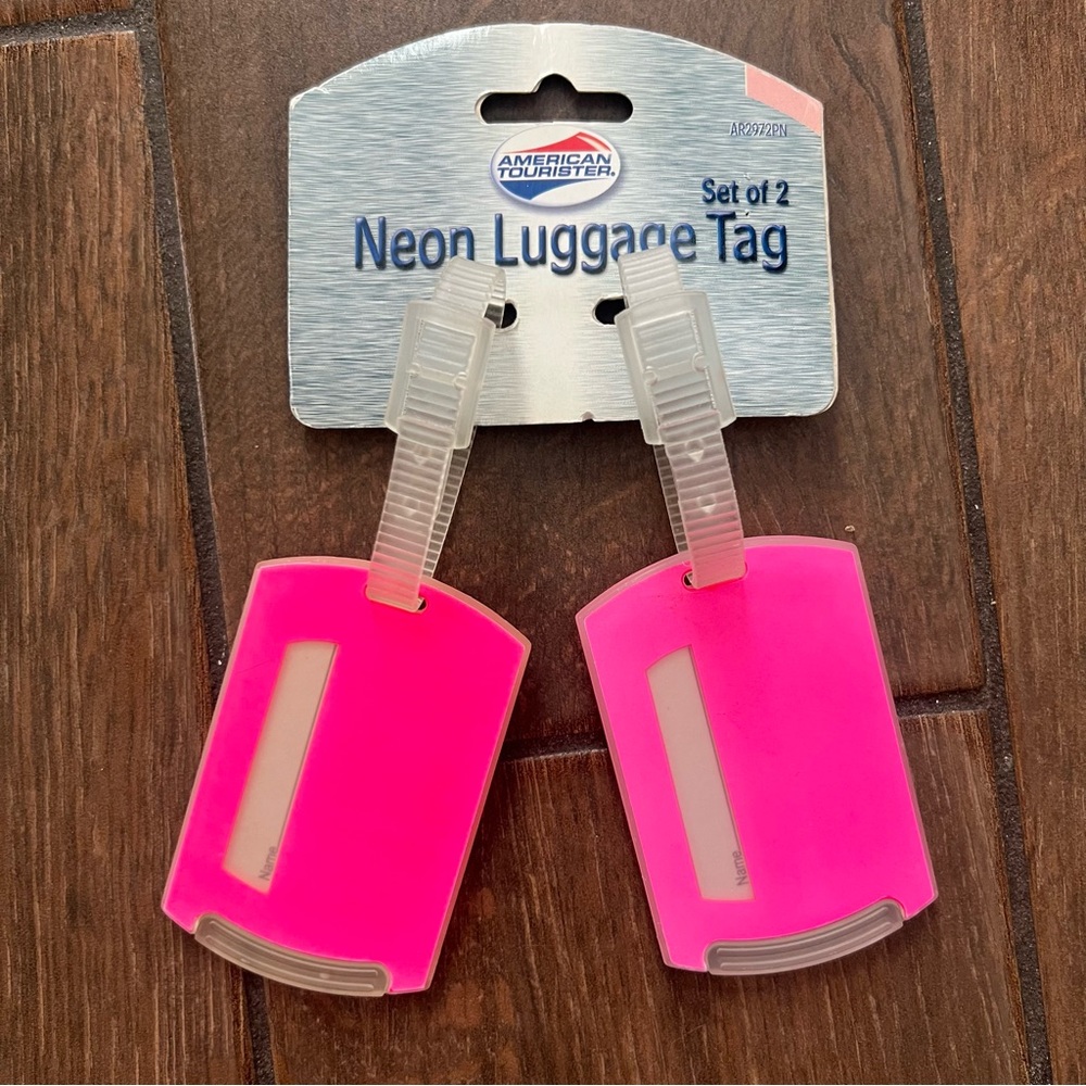 American Tourister Neon Pink Luggage Tags Set of Two New Y2K
